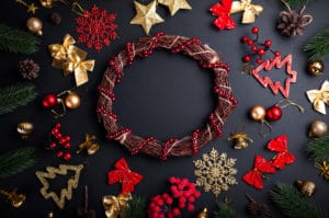 Christmas wreath with decoration. Christmas and New Year background